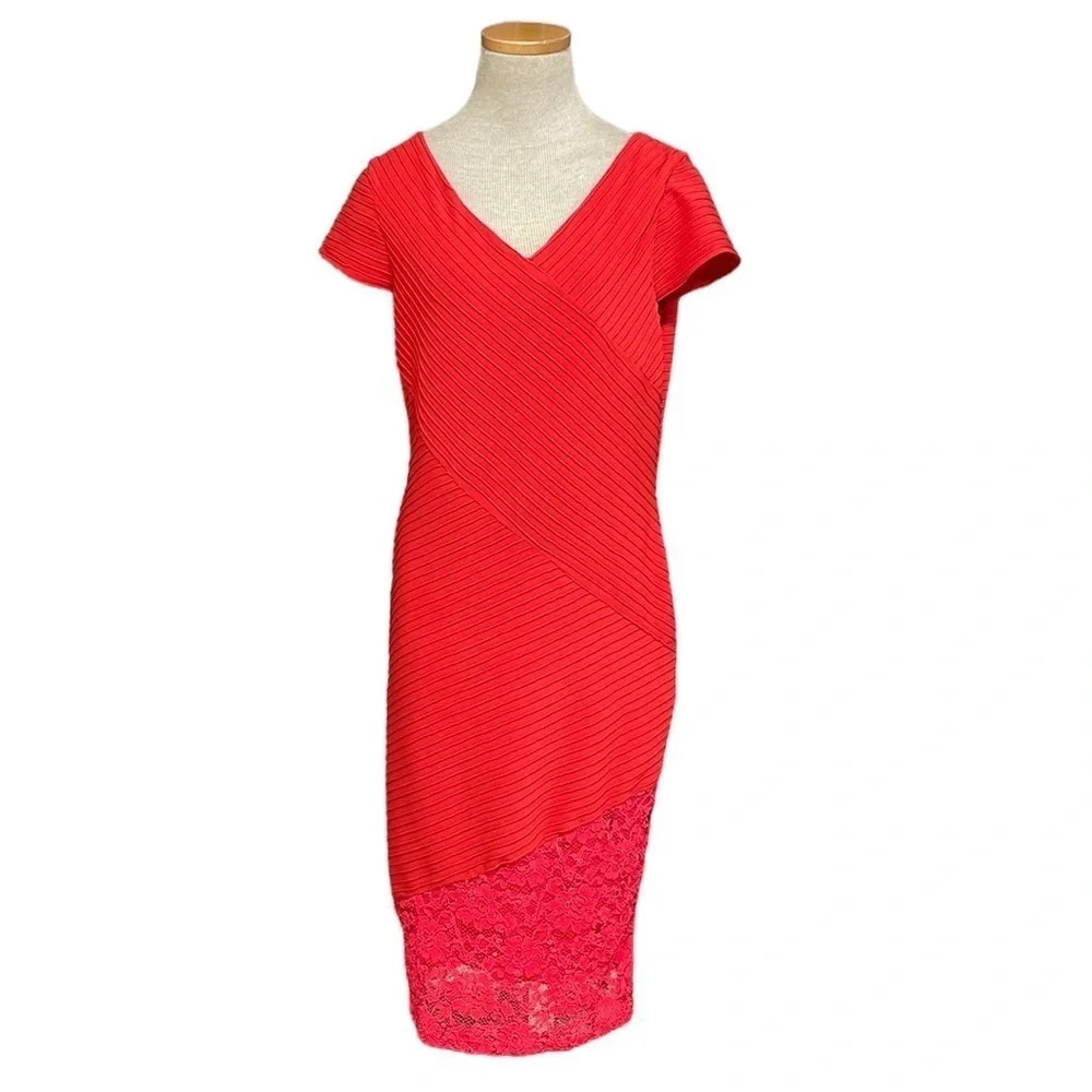 Miss Kim Midi Dress Short Sleeve Christmas V Neck Sequins Red Size X Large XL